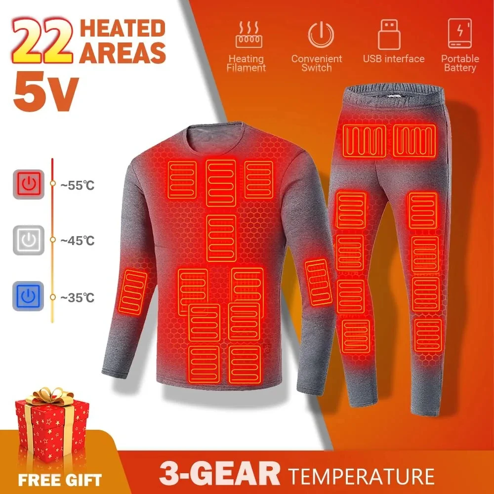 Winter Thermal Heated Jacket Men Heated Underwear Vest Men's Ski Suit USB Electric Heating Clothing Fleece Thermal Long Johns