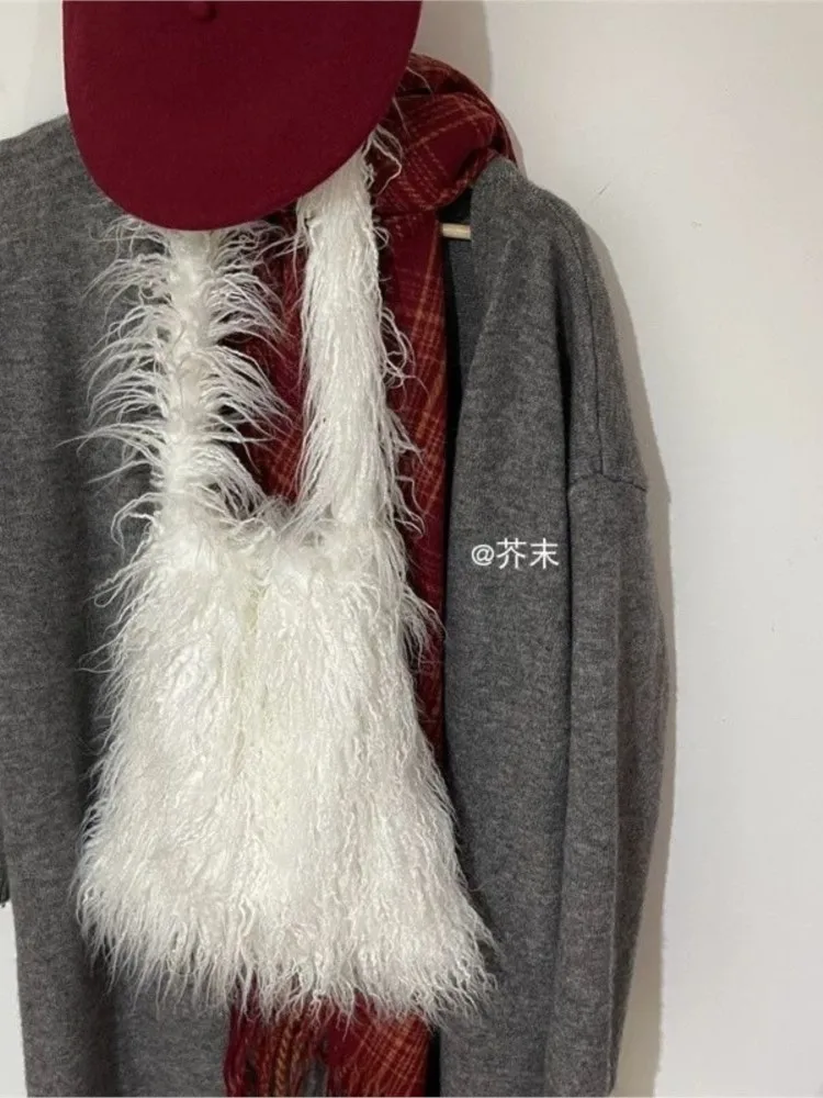 JIAERDI Plush Soft White Handbag Women Hot Girls Versatile Casual Chic Y2k Bag Purse Ladies Harajuku Aesthetic Shoulder Bags New