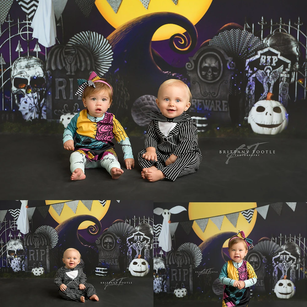 

Black Evil Halloween Photo Background Tombstone Skeleton Ghost Photo Studio Props Kids Portrait Cake Smash Photography Backdrop