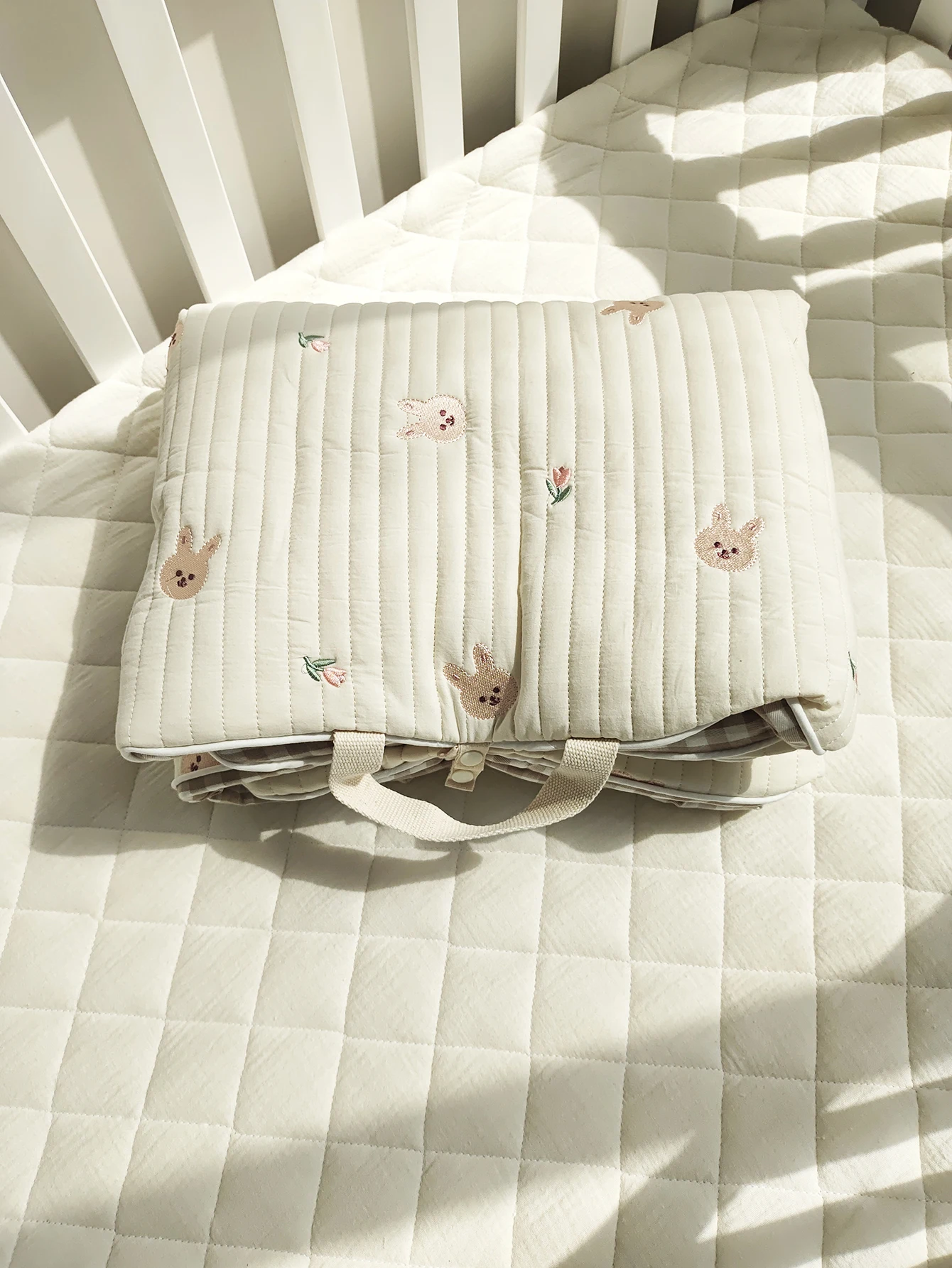 Baby Napping Pad Newborn Baby Embroidered Cotton Breathable Napping Pad Folding Portable Mattress