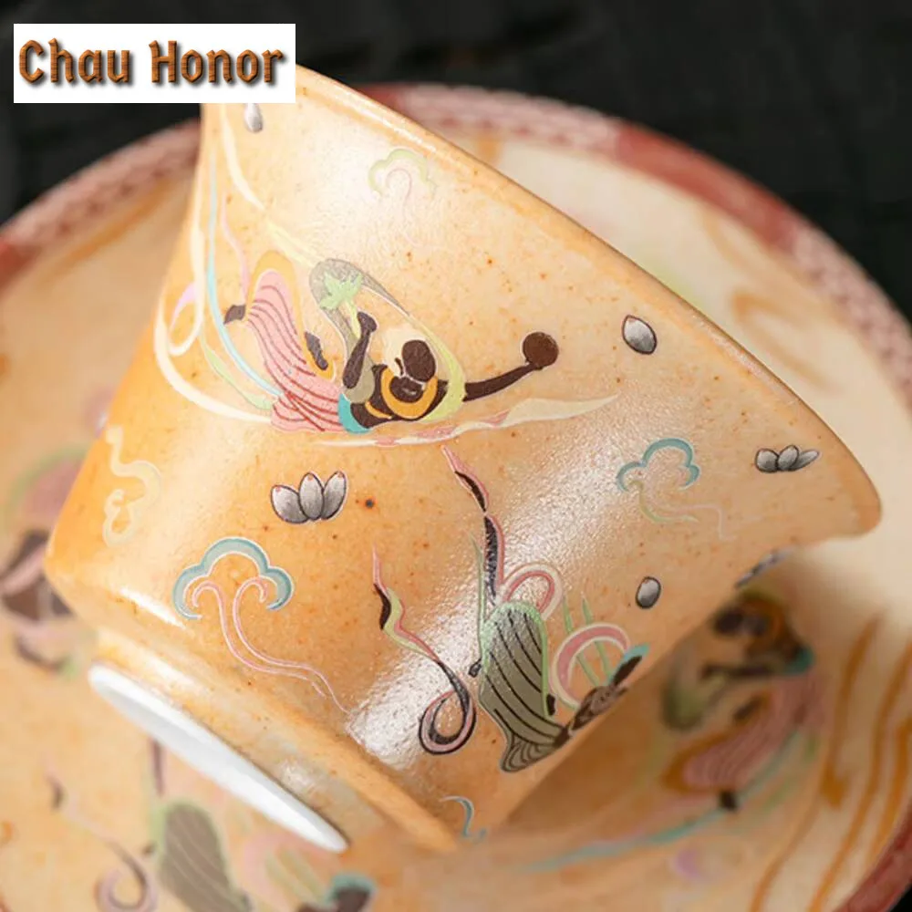 150ml Antique Hand-painted Dunhuang Apsaras Gaiwan Zen Tea Tureen Chinese Tea Making Cover Bowl Teaset Accessories Decoration