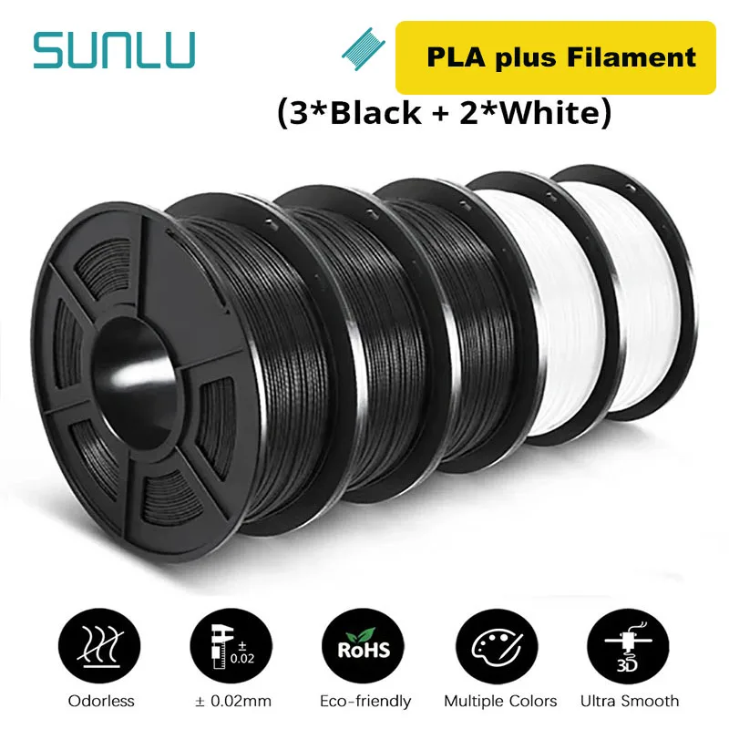 thumbnail image 1 of SUNLU 5KG 3D PLA/PETG/PLA PLUS/Filamento transparente 1,75 mm 5 rollos 1KG Impresora 3D Filamento 3D perfectamente enrollado para impresora 3D y bolígrafo 3D, 1 of 5