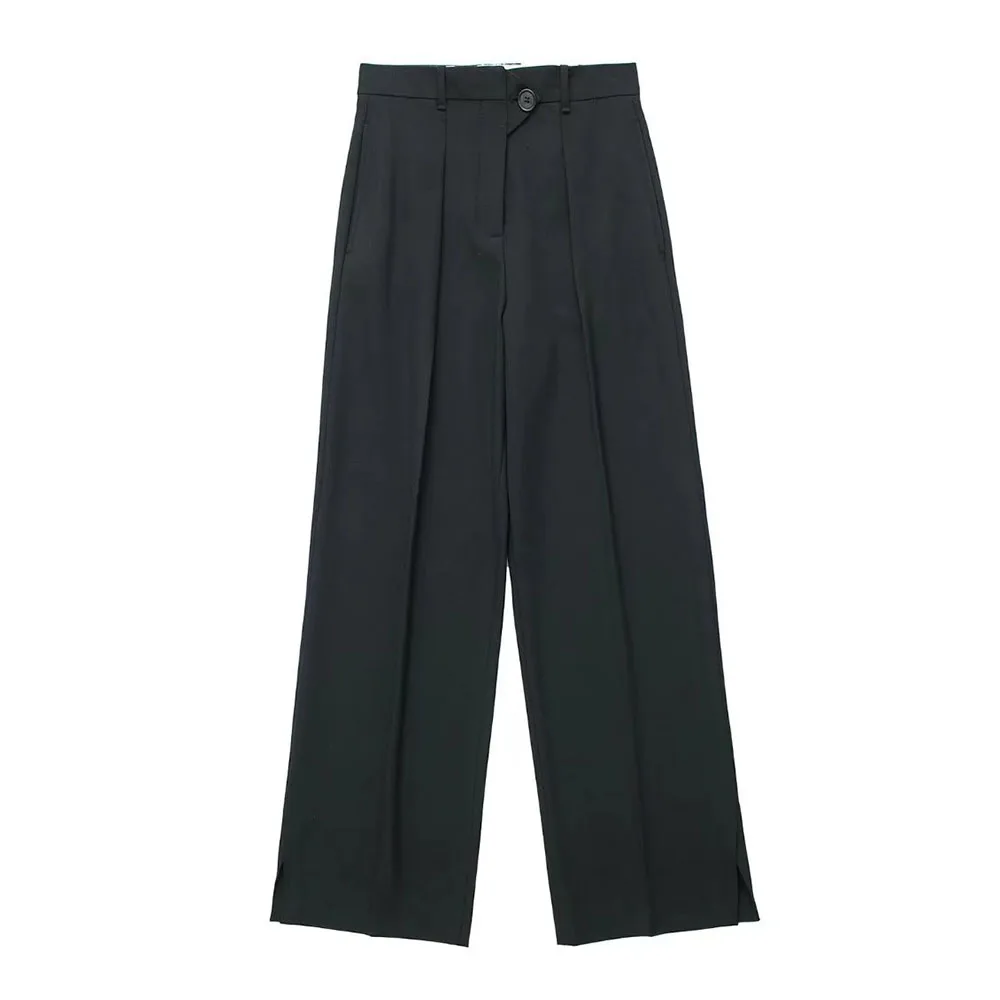 Women's Clothing 2022 Fashion New Pleated High Waist Suit Pants Casual Retro Solid Color Hem Slit Female Chic Trousers Mujer dickies 874