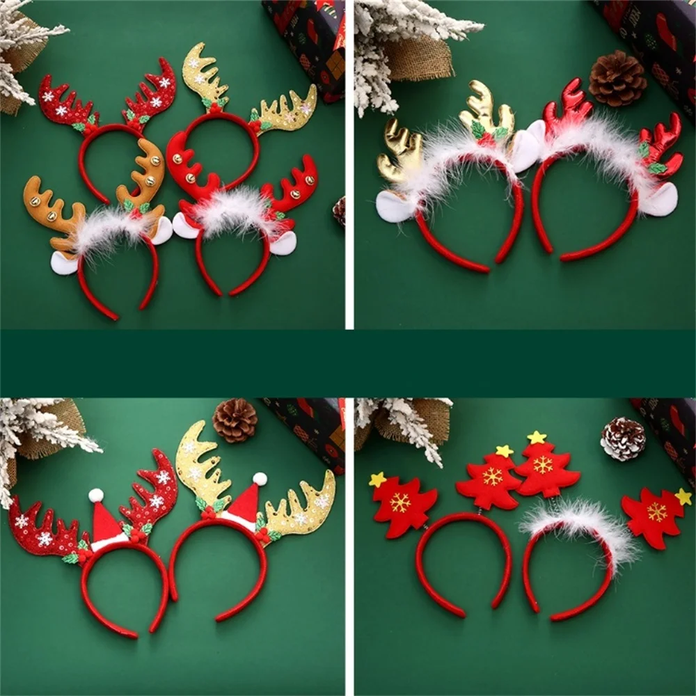 New Years Christmas Hair Hoop Xmas Elk Horn Bell Sequin Headband Merry Christmas Decoration Party Festival Supplies Kid Gifts