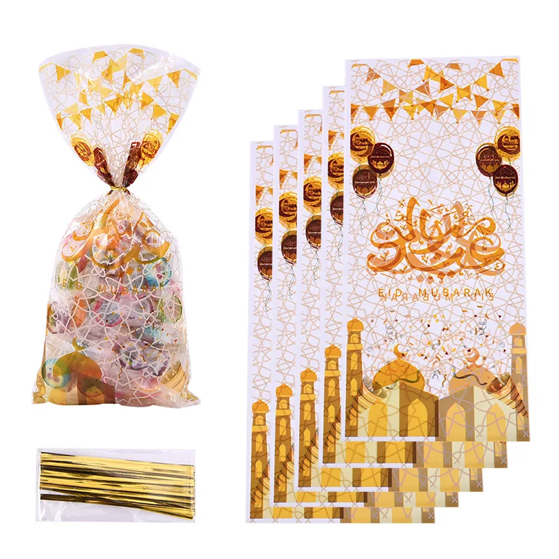 

5/25/50pcs Eid Mubarak Gift Bags Plastic Candy Cookie Bag Ramadan Kareem Decoration Islamic Muslim Party Supplies Eid Gifts