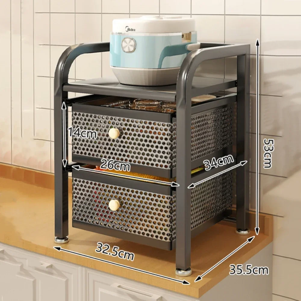 Kitchen Fruit Vegetable Shelf with Drawers Storage Rack Floor Type Storage Rack Bathroom Household Snacks Kitchen Trolley
