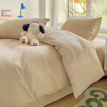 Set biancheria da letto in cotone solido 4 pezzi con lenzuolo copripiumino federe lenzuolo singolo coppia doppia taglia 1