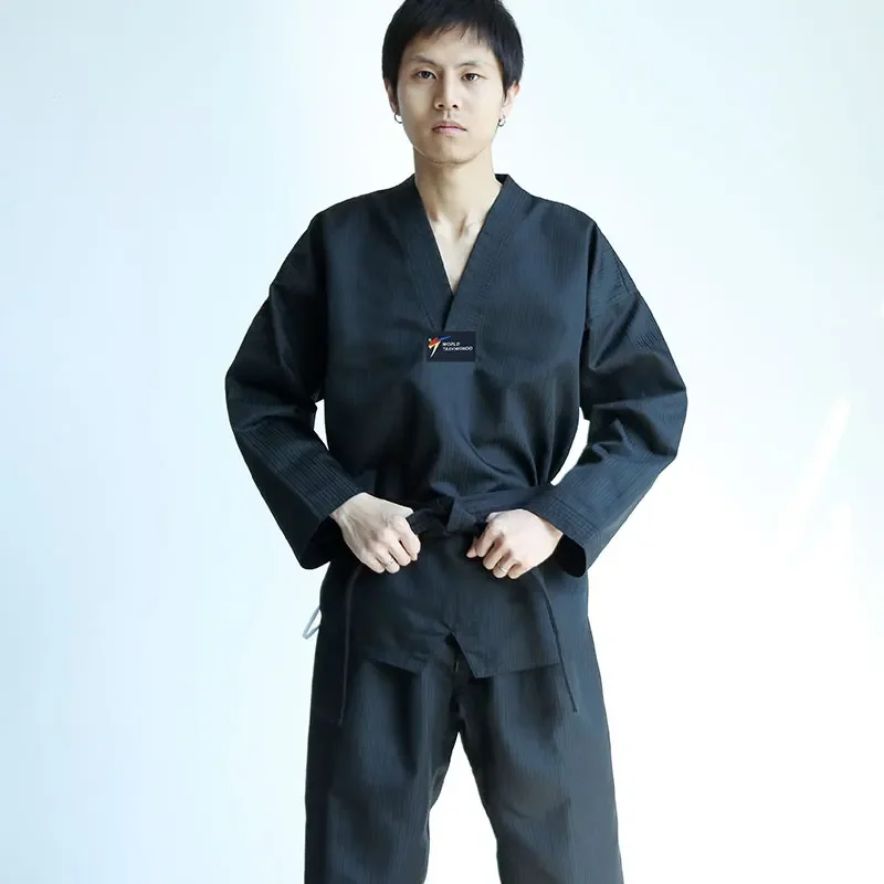

Adult Kids Black Taekwondo Uniform Dobok Wtf Cotton Tae Kwon Do Set Clothes TKD Clothing Sets Belt Karate Suits Sportswear