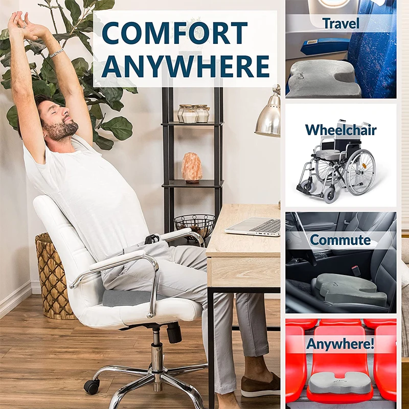 Gel Enhanced Seat Cushion,Non-Slip Orthopedic Gel & Memory Foam Coccyx Cushion for Tailbone Pain, Office Chair Car Seat Cushion