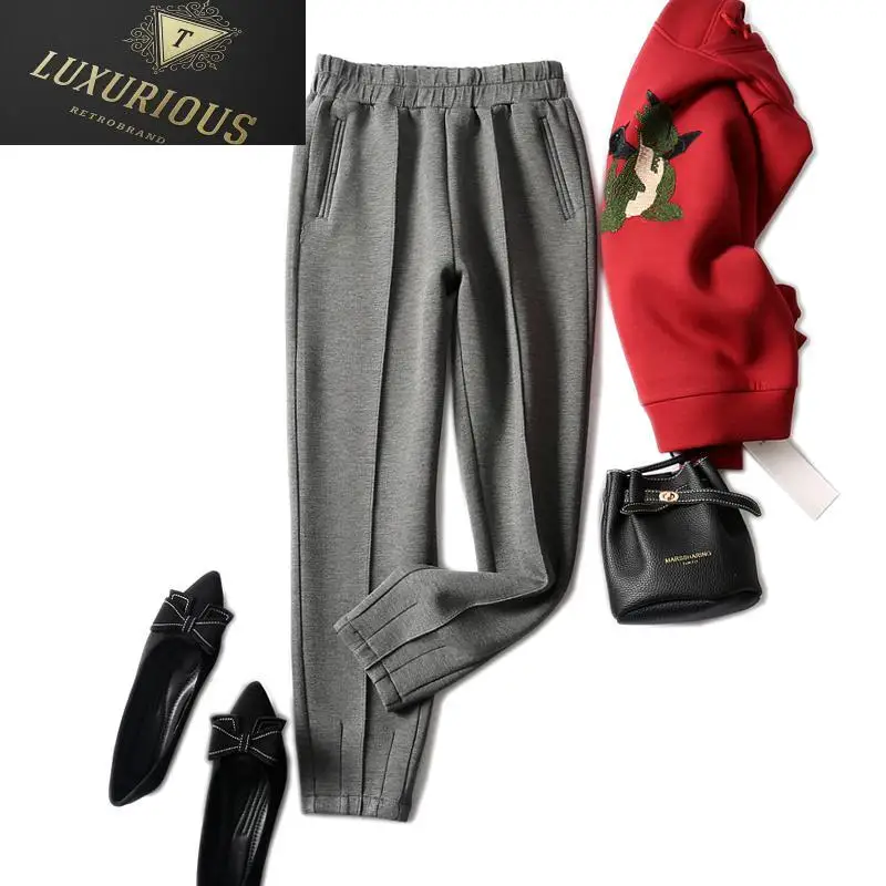 

Women Pant 2023 Full Length Casual Korean Broadcloth Elastic Waist Solid High Pleated Pencil Pants For Woman 4XL