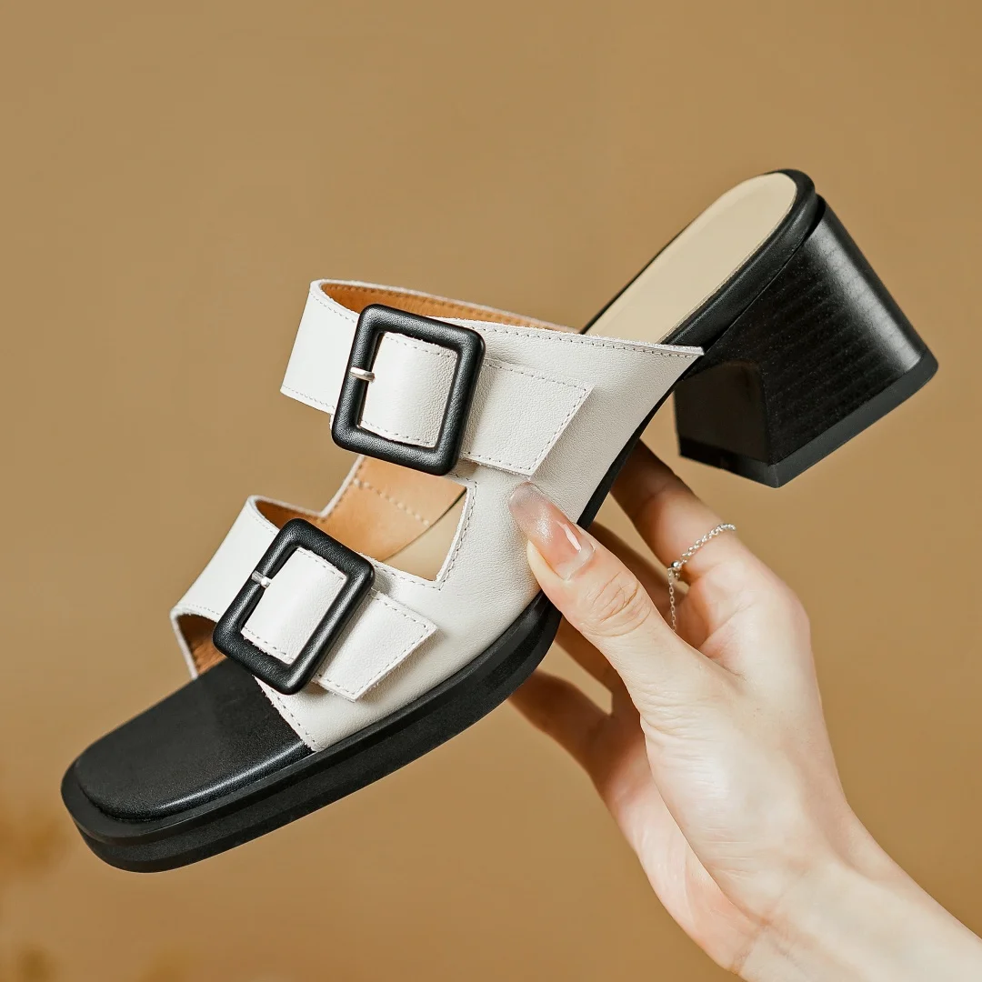 Metal Buckle Round Toe Slip-Ons main image 1