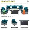 7-piece Set of Willow Terrace Furniture, PE Rattan Outdoor Segmented Sofa, Table with Fire Pit, Anti Slip Mat, and Furniture Set 4