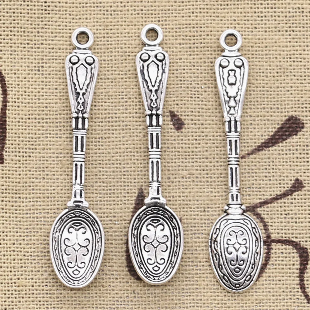 15 Stück Charms Muster Löffel 48x10mm Antik Bronze Silber Farbe vergoldet Anhänger Herstellung DIY handgemachter tibetischer Schmuck