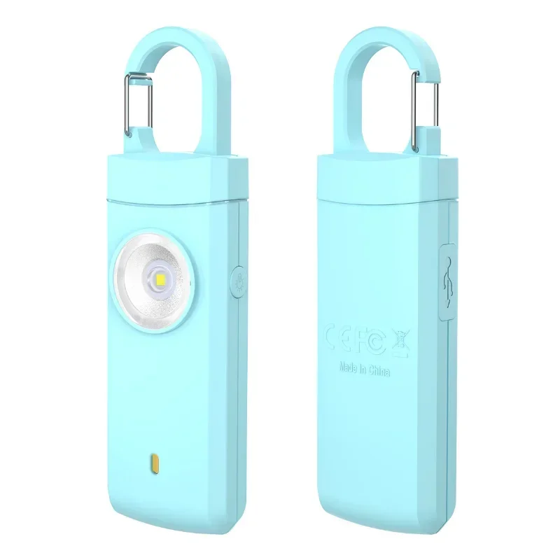 안전 경보가 있는 자기 방어 LED 손전등, USB 충전식 키체인 조명, 보호 용품, 여성 야외 경보