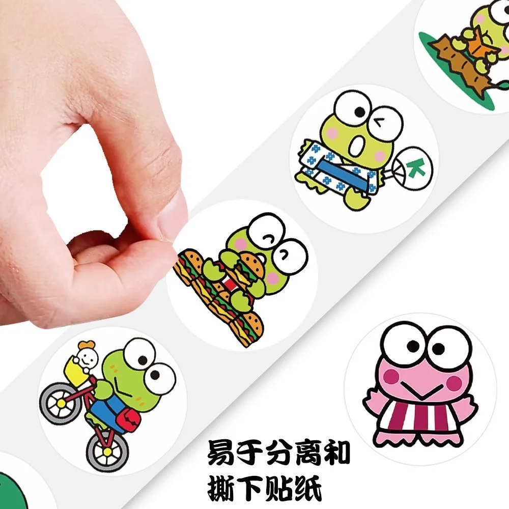 500Pcs/Roll Sanrio KeroKero Keroppi 씰링 스티커 귀여운 개구리 롤 데칼 DIY 수하물 전화 기타 스크랩북 방수 스티커