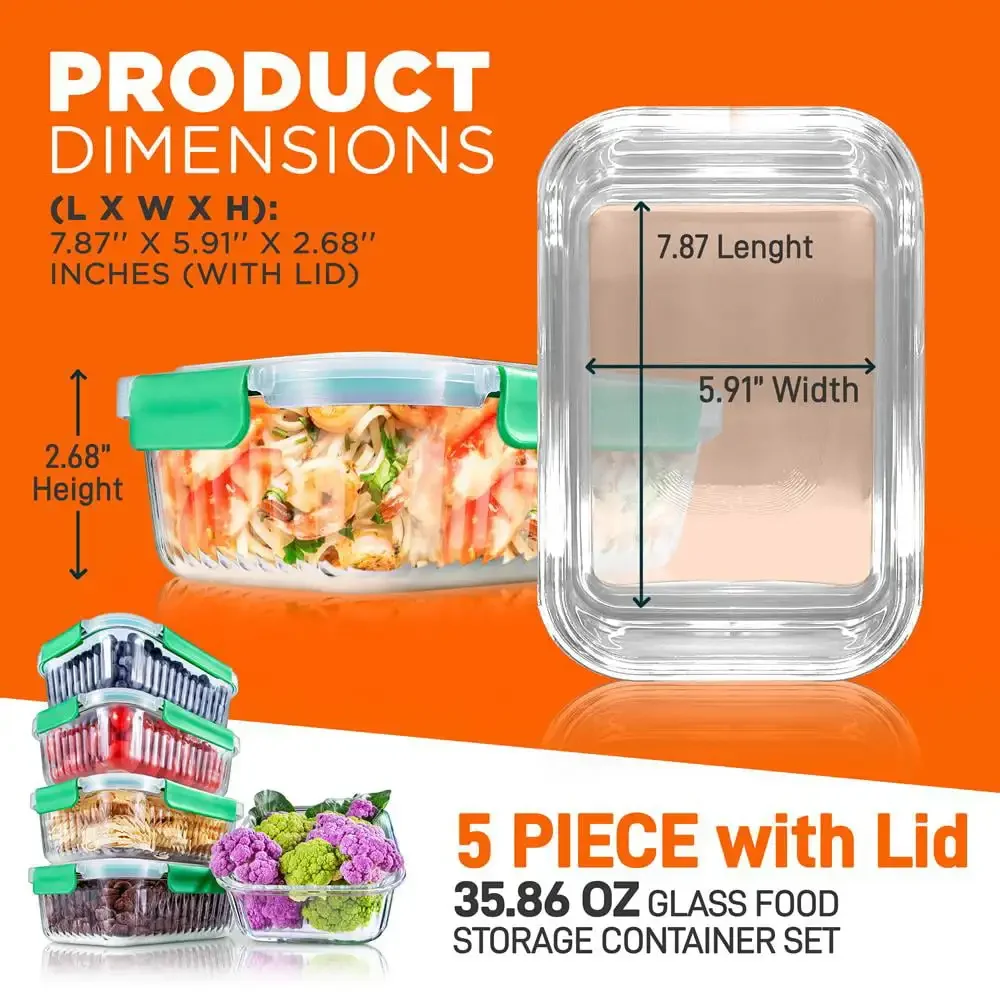 Premium Borosilcate Glass Meal Prep Food Containers with Snap Locking Lids,  8 Piece Set, 8 PC - Foods Co.