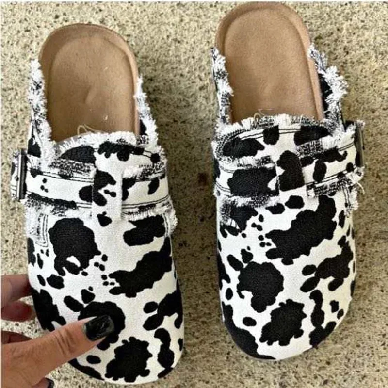 New Fashion Leopard Print Plus Size 43 Slippers 2023 European and AmericanCasual Loafers Ladies Socofy Flat Slip-on Shoes femmes