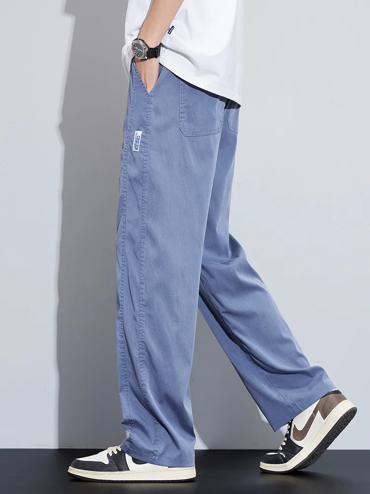 High Quality Summer Ultrathin Soft Lyocell Fabric Men's Casual Pants Elastic Waist Breathe Loose Straight Trousers Plus Size 5XL 2