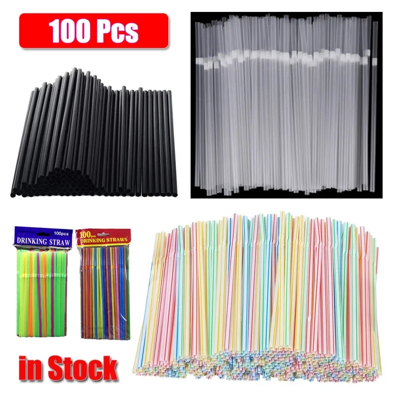 Disposable Plastic Straws 5 Models 100 Pcs Straws Drinking Kitchenware Bar Wedding Party Cocktail