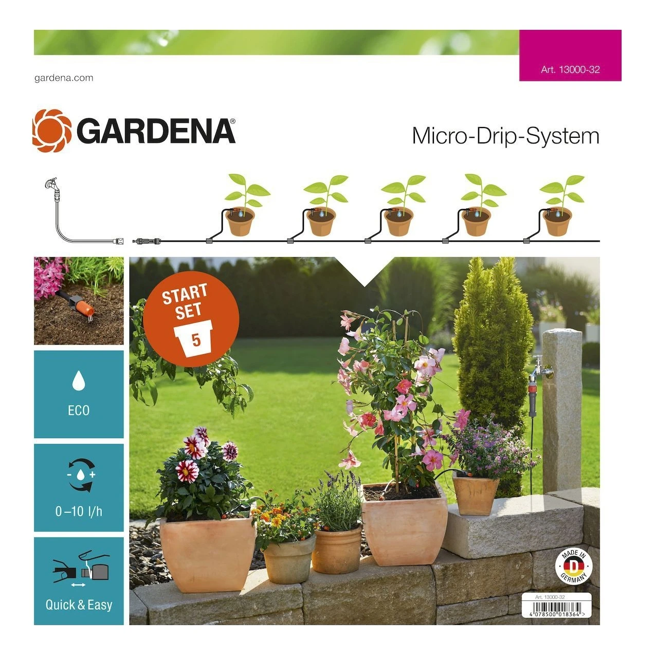 Система полива GARDENA 13000-32.000.00 (расход воды 10 л/час круговая область регулировка