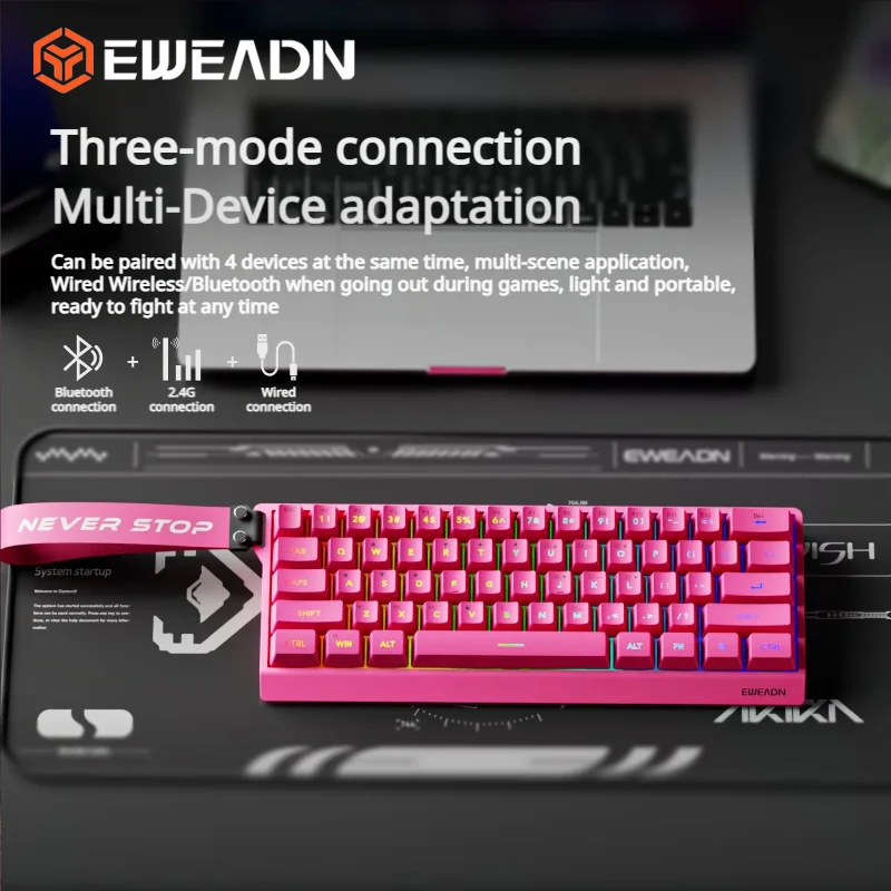EWEADN F61 61키 커스텀 기계식 키보드 3모드 BT 2.4G 유선 핫스왑 RGB 백라이트 휴대용 게이밍 키보드