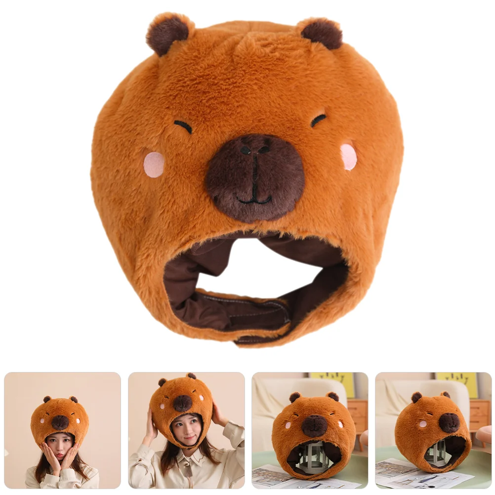 

Animal Head Mask Capybara Animal Hat Plush Capybara Cap Cartoon Doll Headwear Stuffed Rodent Hat Christmas Party Cosplay Costume