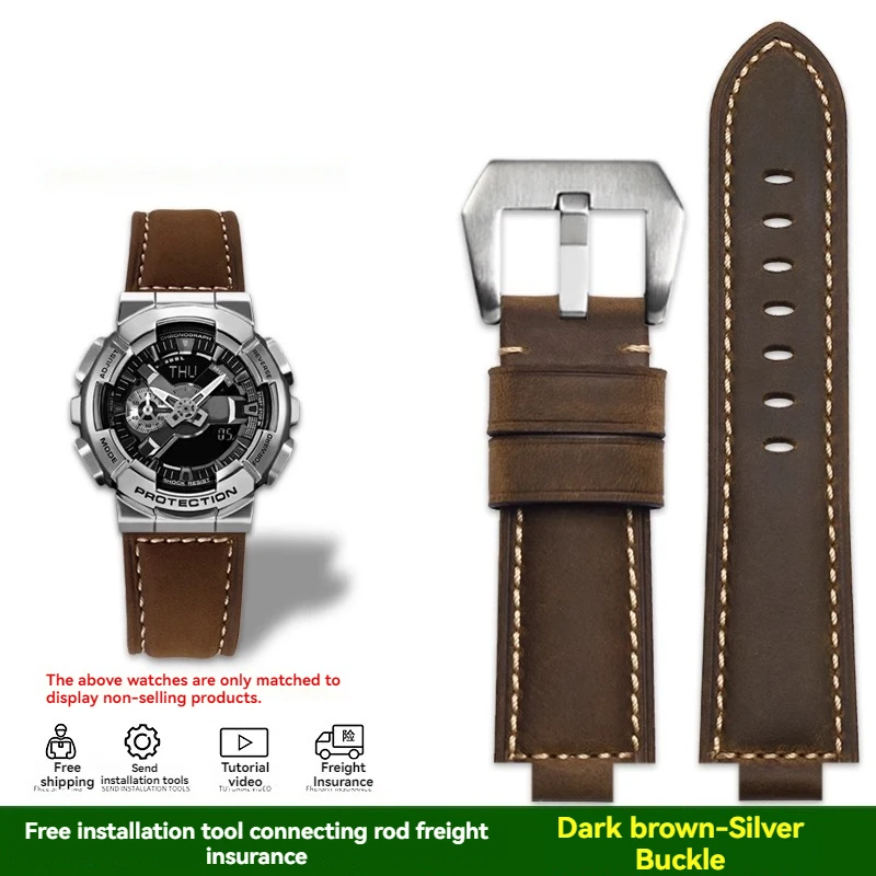 thumbnail image 1 of Correa de reloj de cuero de vaca retro modificada para Casio Small Steel Cannon GM-110 GM110 GM6900 GM-6900 Correa vintage para hombre de 16 mm, 1 of 5