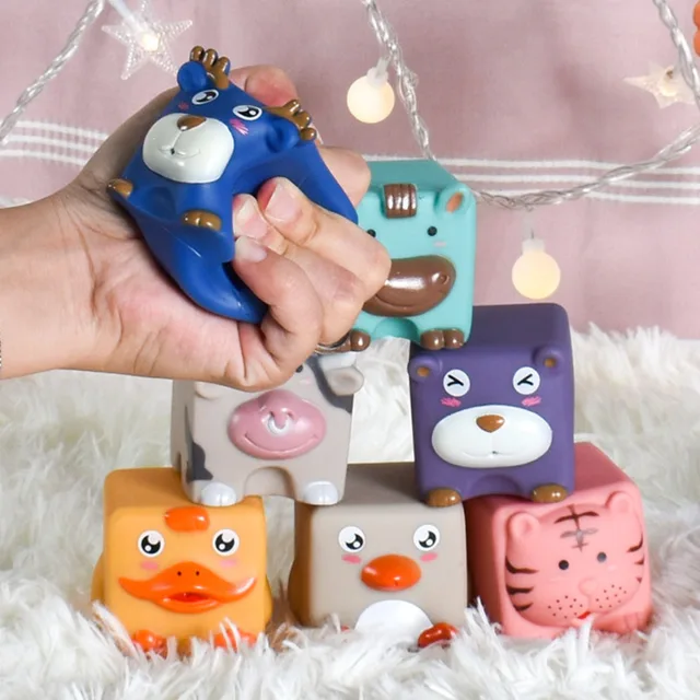 6/12Pcs Silicone Building Blocks Sensory Grasp Toys 3D Soft Touch Ball Rubber Stacking Cube Kids Bath Baby Toy 12 Months Gifts 2