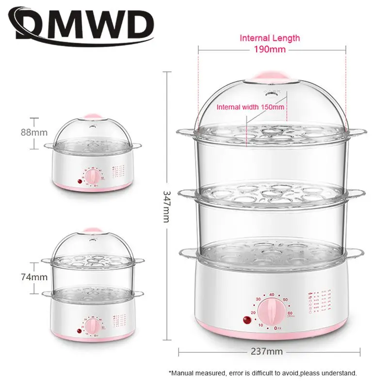 2L Mini Household Electric Food Steamer with Timer Knob control Auto Shut-off Visualization Food Warmer 3 layers Egg Boiler 6