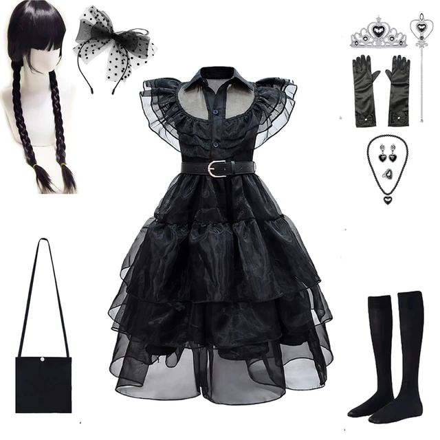 Wednesday Addams Black Party Costume Trendy Gothic Wednesday 