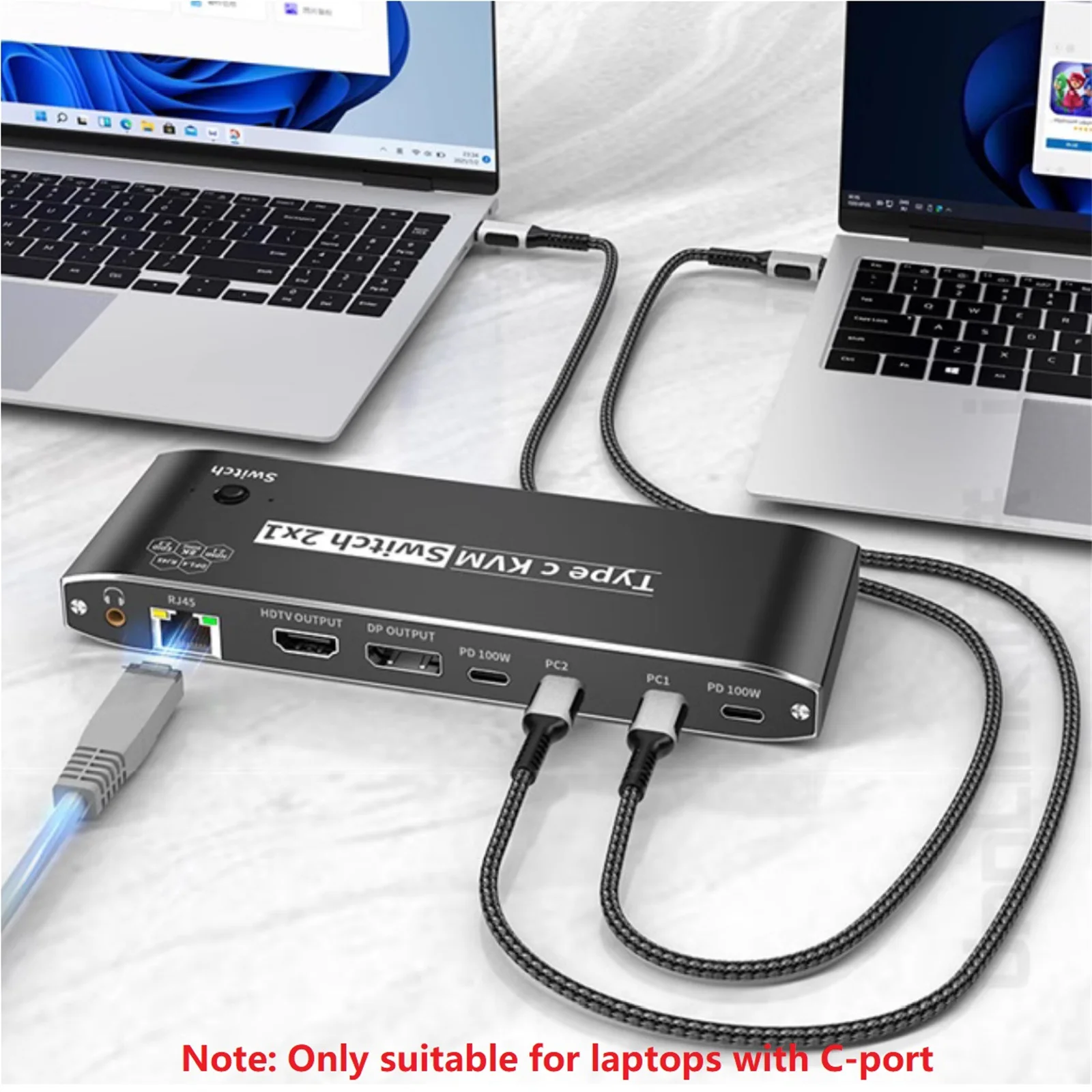 USB C KVM ġ, 2  1 , 2 ǻ 1 Ϳ, 2x1, 8K, RJ45, 100W PD 
