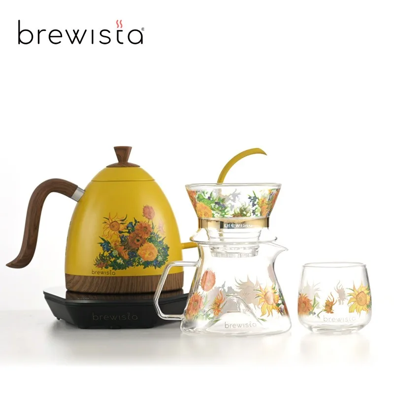 Brewista 해바라기 시리즈 핸드 브루 커피 포트, 케이크 필터 컵, 공유 포트, 유리 1 인용 머그잔 기구, 0.6L