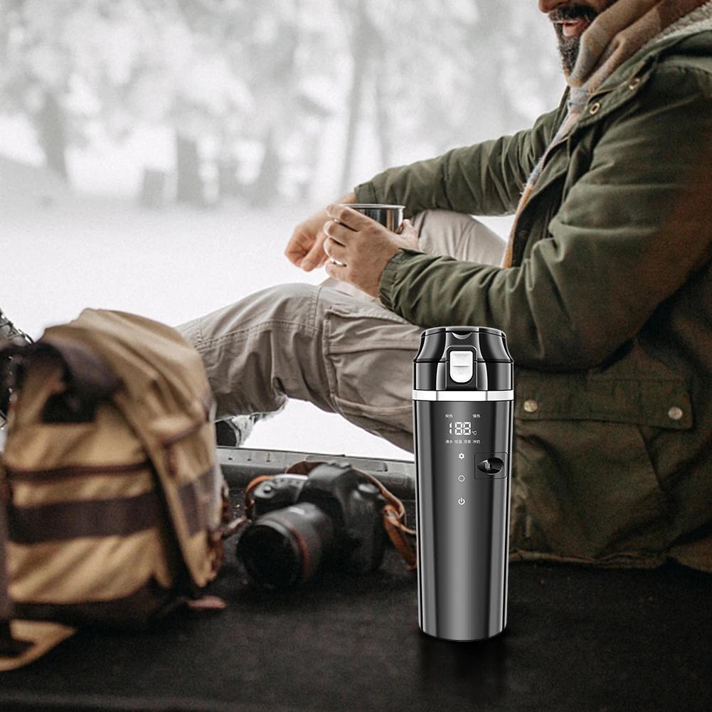 12V/24V 차량용 히팅컵 디지털 LCD 디스플레이 차량용 온열 스마트 머그컵 스마트 온도 조절 커피/우유 가열 컵