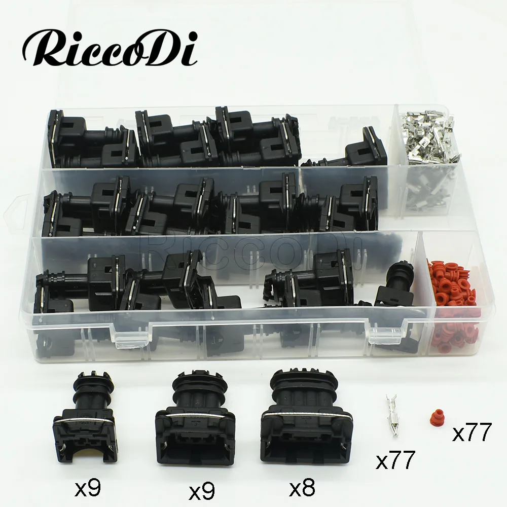 1 Box 77 Pcs 2 3 4 Pin AMP Waterproof Fuel Lnjector Wiring Plug Female Connector EV1 Junior Power Timer JPT 282189-1 282191-1