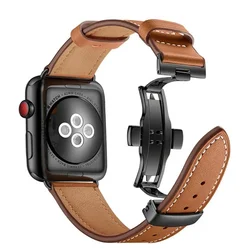 Exquisite Premium Leather Apple Watch Strap Bracelet Wristband - 42mm - 44mm - 45mm (Brown Black)