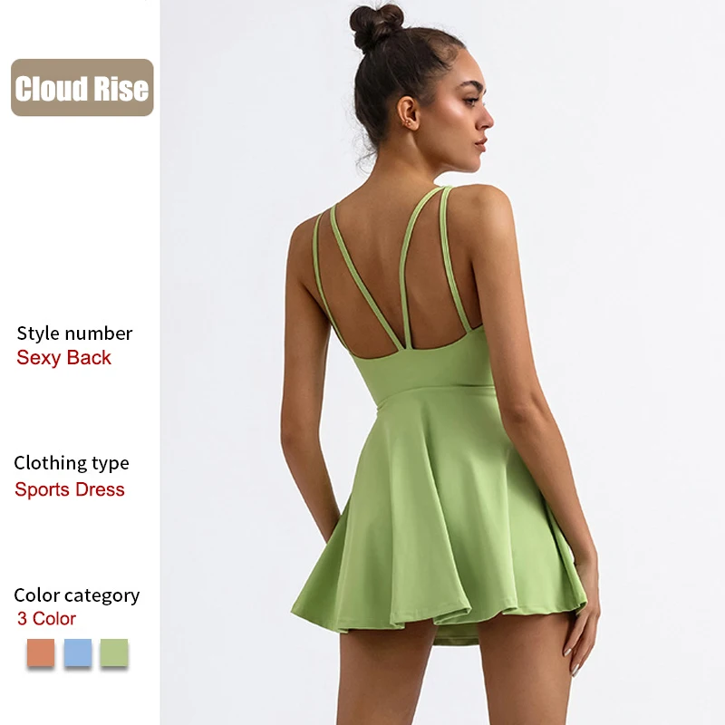 Cloud Rise Beauty Back Sports Dress Women Tennis Dresses Safe Pocket Shorts Gym Golf Girl One Piece Yoga Suit Fitness Long Skirt