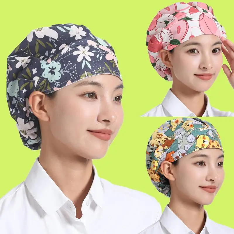 

1Pc Women Chef Breathable Food Hygiene Safety Working Hat Wrapped Hair Anti Oil Smoke Restaurant Fashion Print Chef Hat