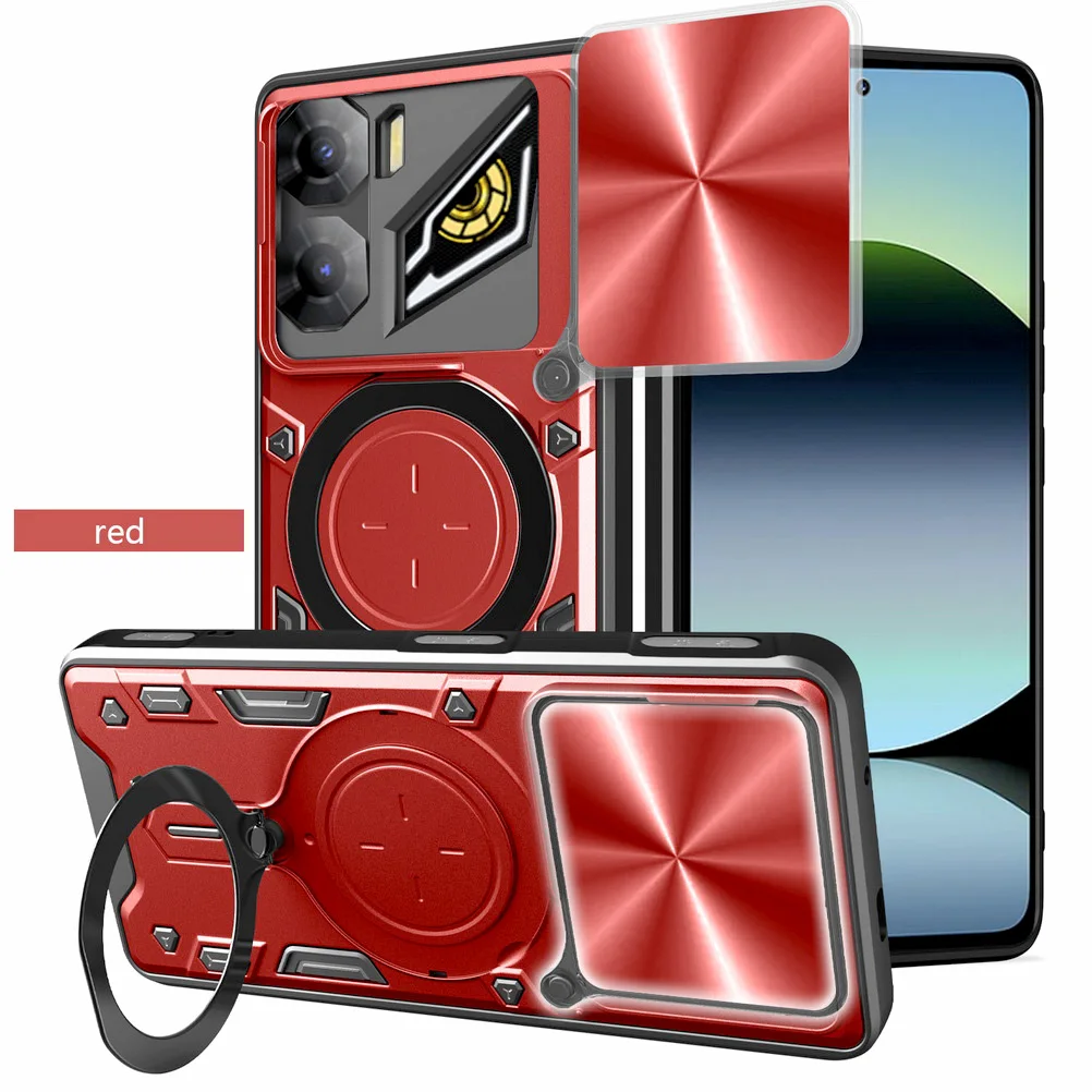Enhanced Metal Ring Camera Protect Case with Rotating Holder and Armor Hybrid Design
