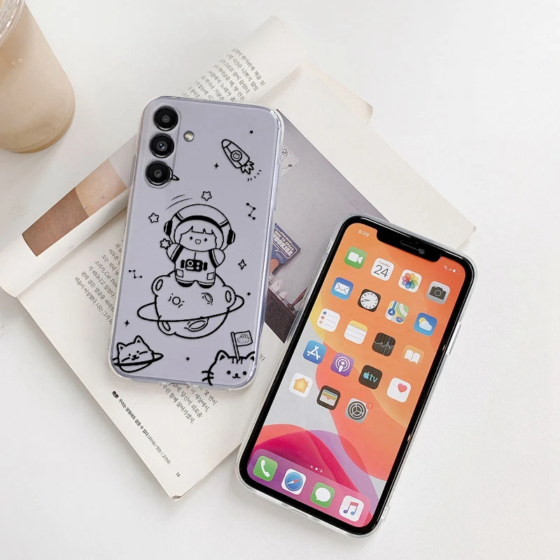 Clear Floral Cartoon Heart Shockproof Soft TPU Case - Transparent Cover