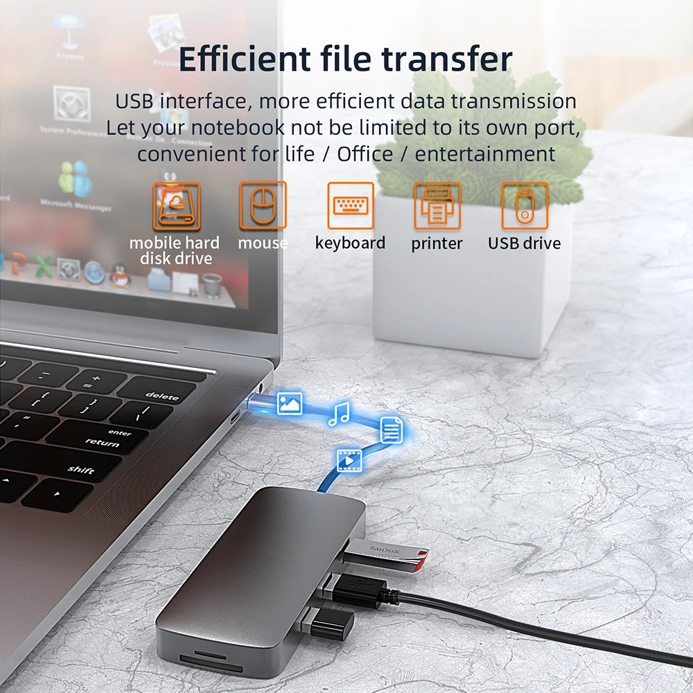 Usb c Hub tipo c Divisor para Hdmi4k Docking Station Portátil Adaptador com pd sd tf Rj45 Thunderbolt para Macbook ar Ipad m1 Pro - Imagem 3
