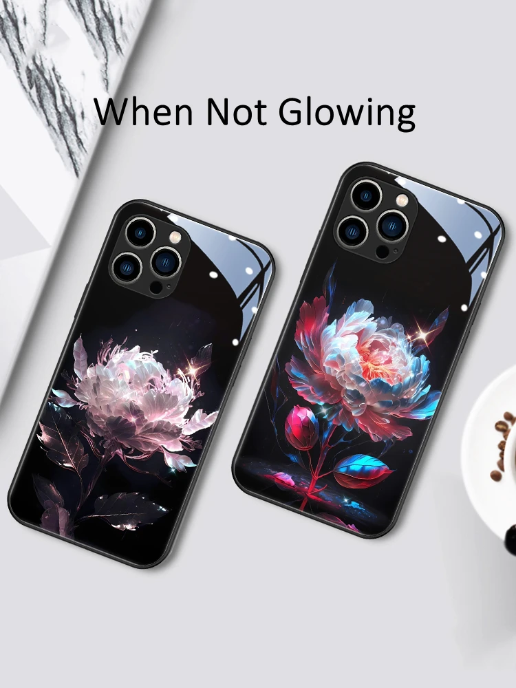 Peony Flower LED Light Glowing Luminous Phone Case Birthday Gift for Samsung S24 S22 S23 Note 10 20 A14 A54 A73 Plus Ultra