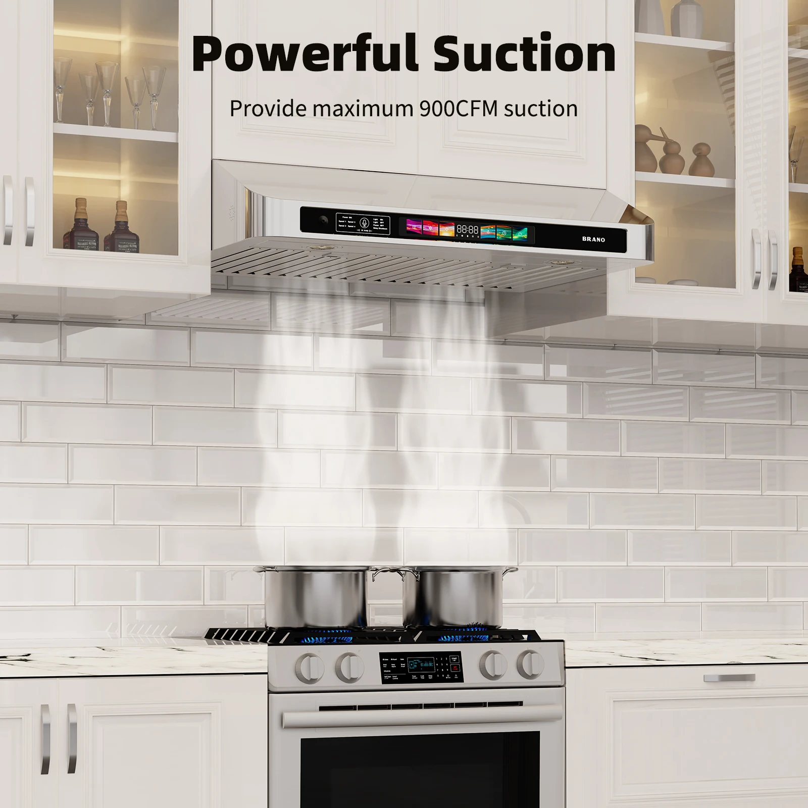 30/36 Inch Under Cabinet Range Hood with Voice/Gesture/Touch Control, 900 CFM Kitchen Vent Hood with 4-Speed Exhaust Fan 2