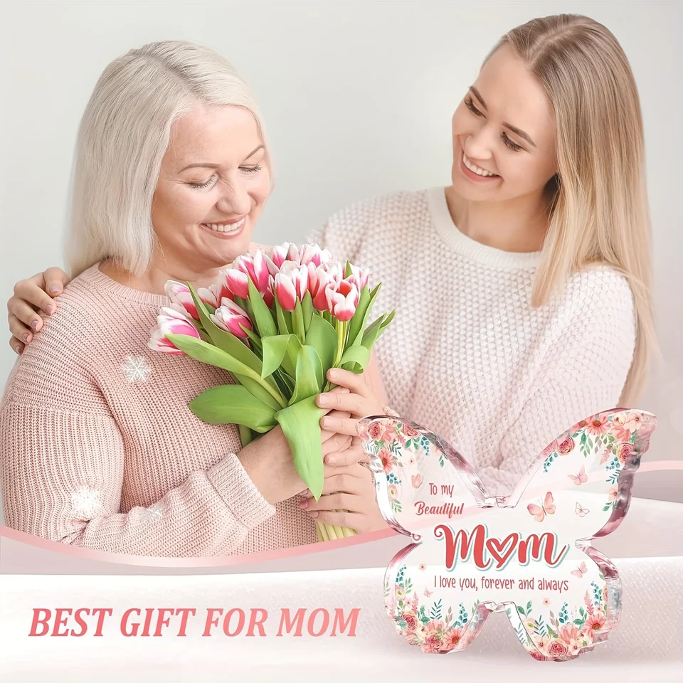 Jettryran Butterfly Acrylic Plaque For Mom - 4x4 Inch Inspirational Keepsake, Desk Decor & Heartfelt Gift