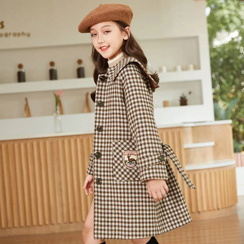 

Girls Woolen Coat Jacket Outwear 2022 Brown Plus Thicken Spring Autumn Cotton Overcoat Outfits Sport Tracksuits Tops Children's