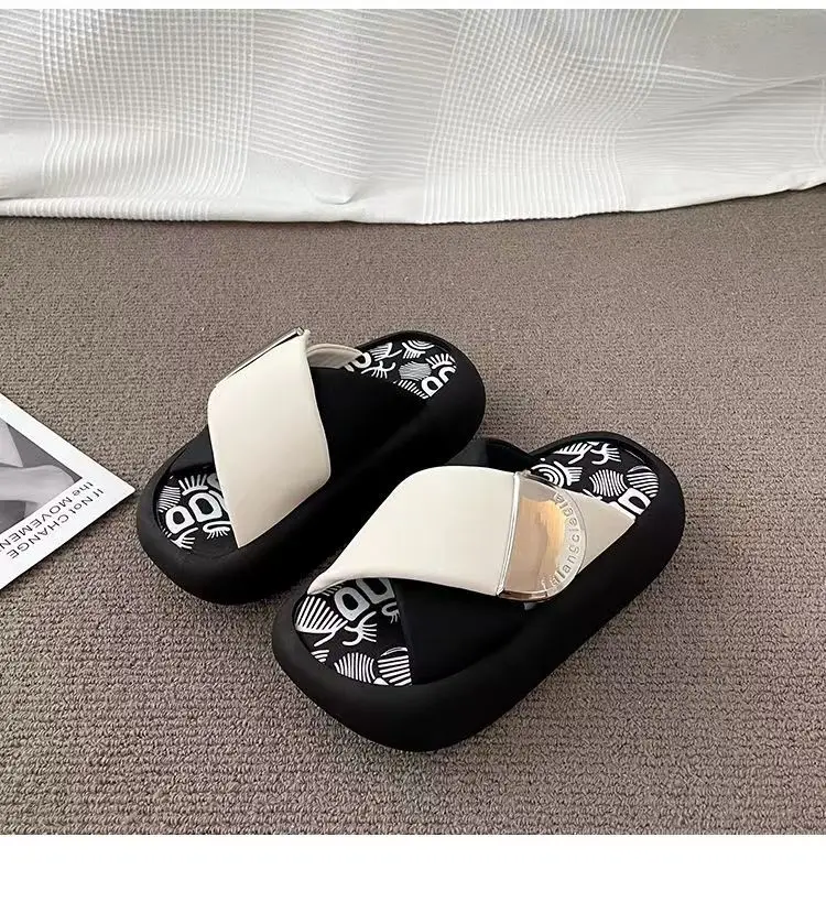Fashion Summer 2024 Women's Platform Slippers Comfort Crisscross Band Sandals Slides Beach Home Casual Open Toe Soft