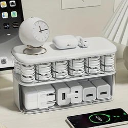 Cable Organizer Storage Box with Lid and 14 Wire Ties (White)