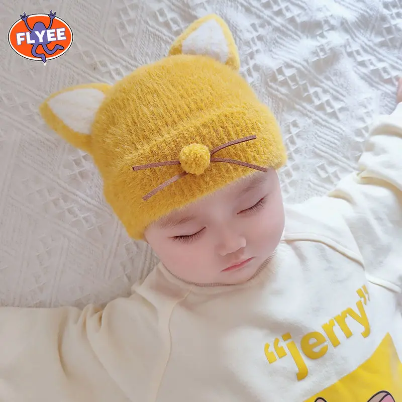 Baby Hat Cute Cartoon Bear Ear Winter Soft Warm Knitted Boy Girl Hats Beanie Infant Toddler Cap Bonnet Kids Caps Baby Winter Hat