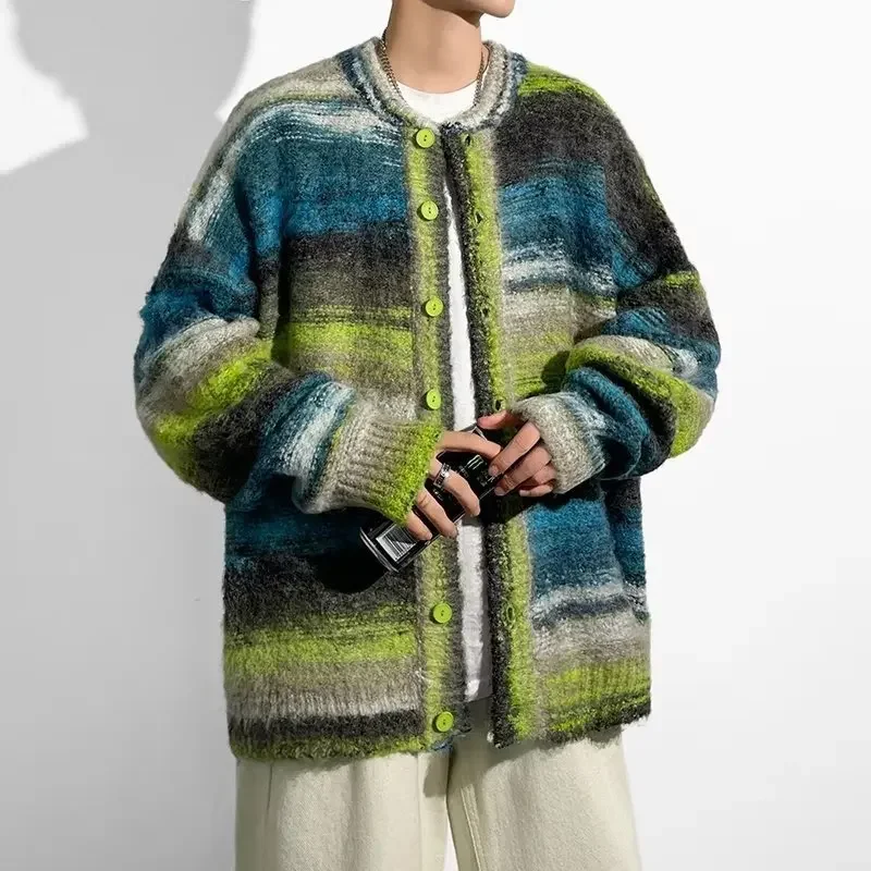 Sweater Men's Y2K Jacket Autumn and Winter Fashion Contrast Jacquard Knit Cardigan Long Sleeve Sweater Jacket B&B Knitwear Men