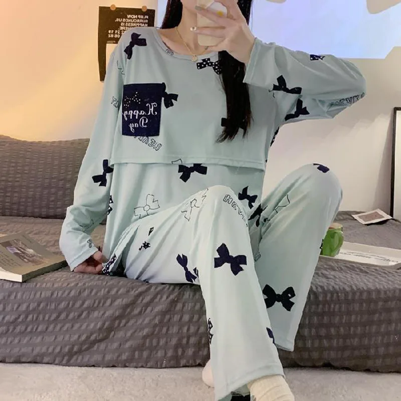 Maternity Pajamas Set Women Nursing Pyjamas Homewear Spring Autumn Cute Breastfeeding Clothes Long-sleeved Pregnancy Sleepwear spring summer maternity clothes set nursing sleepwear nightwear for pregnant women pregnancy breastfeeding pajamas 2pcs suits