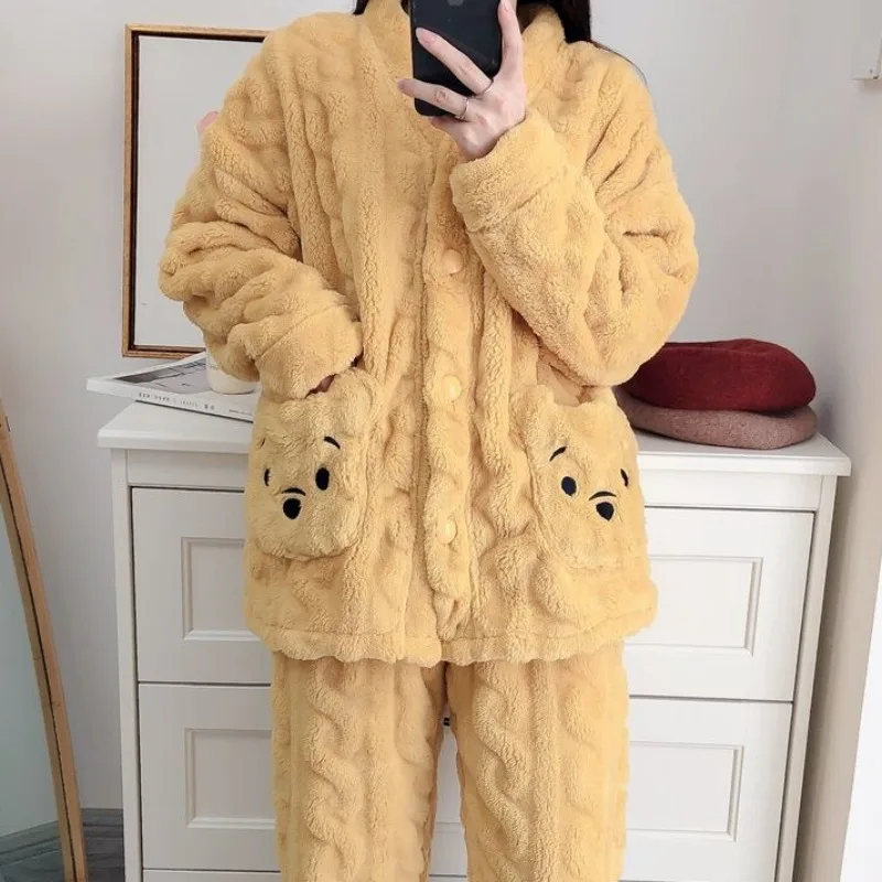 2023 Autumn and Winter New Women Outcoat Flannel Pajamas Autumn Thickened Warm Suit Loose Comfortable Homewear Casual Jacket
